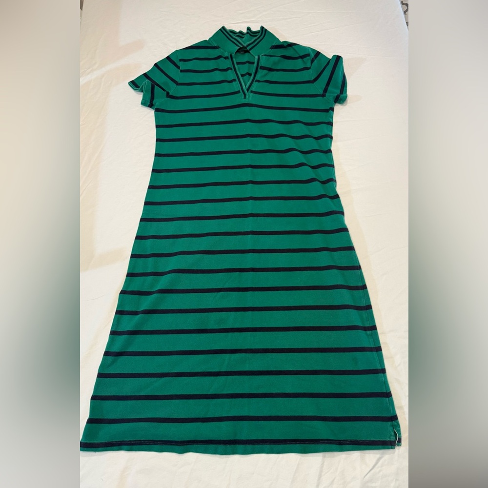 Lands' End Green and Black Striped Polo Dress